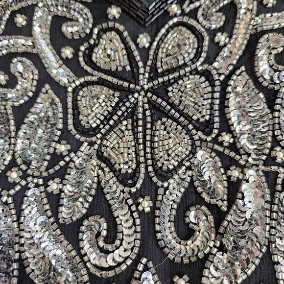 VTG Laurence Kazar Beaded Silk Formal Dress L Embellished Sequin MOB 80s Black - Picture 16 of 16
